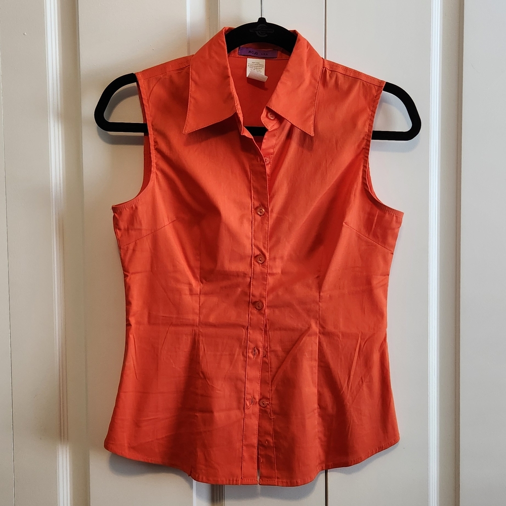 Orange Sleeveless Button-Up Top